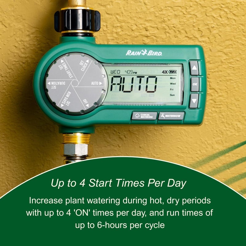Rainbird 1ZEHTMRP Premium Professional Grade Electronic Digital Hose End Timer/Controller, One Zone/Station, Battery Operated, Brass Inlet/Outlet - Image 3